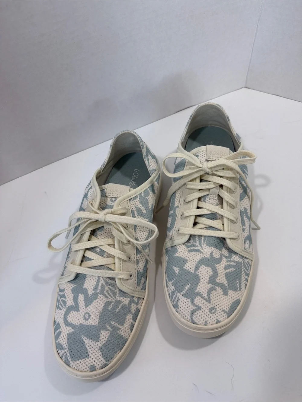 OluKai Light Blue & Cream Knit Lace-Up Sneakers
